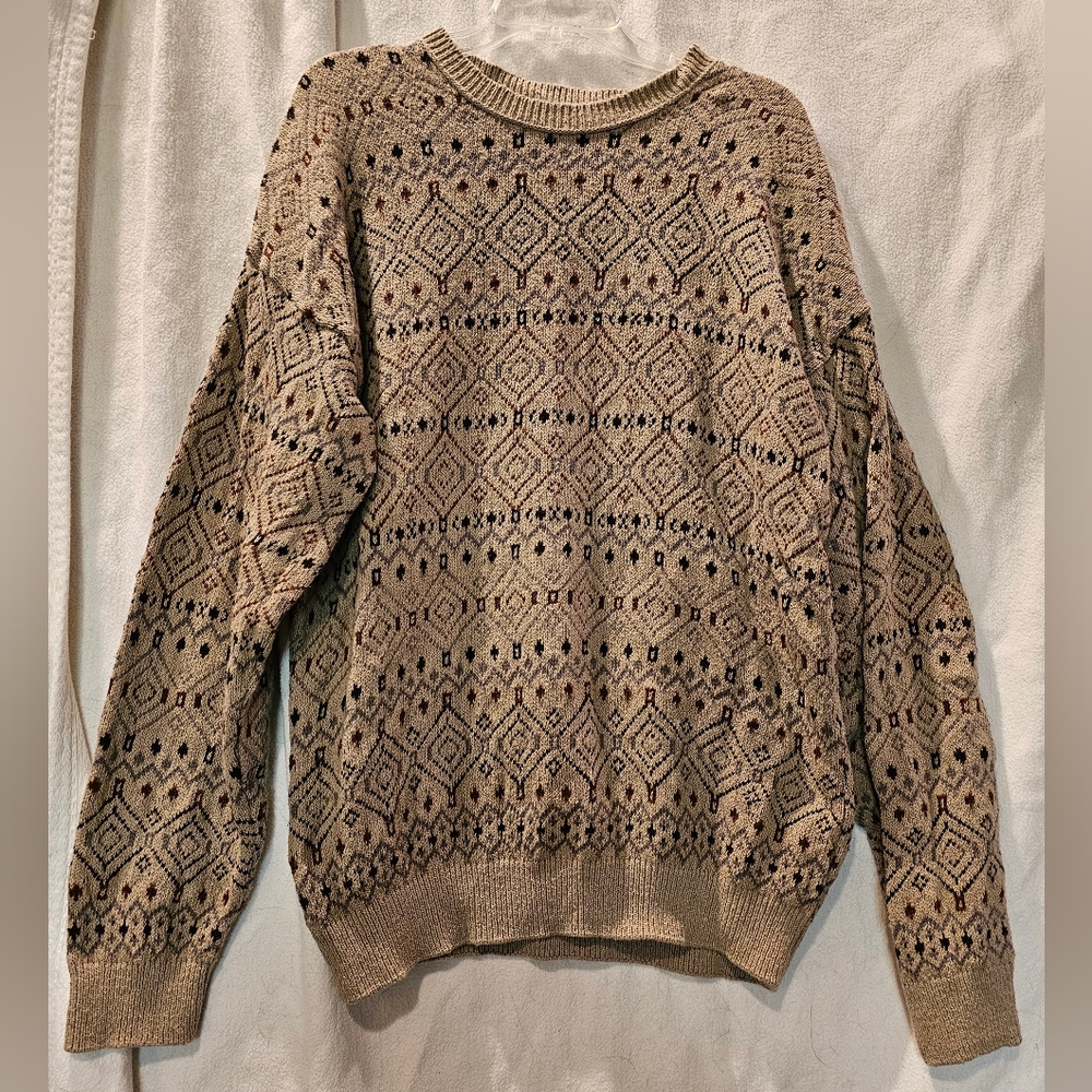 Vintage Men's Claiborn L cotton sweater geometric grandpa